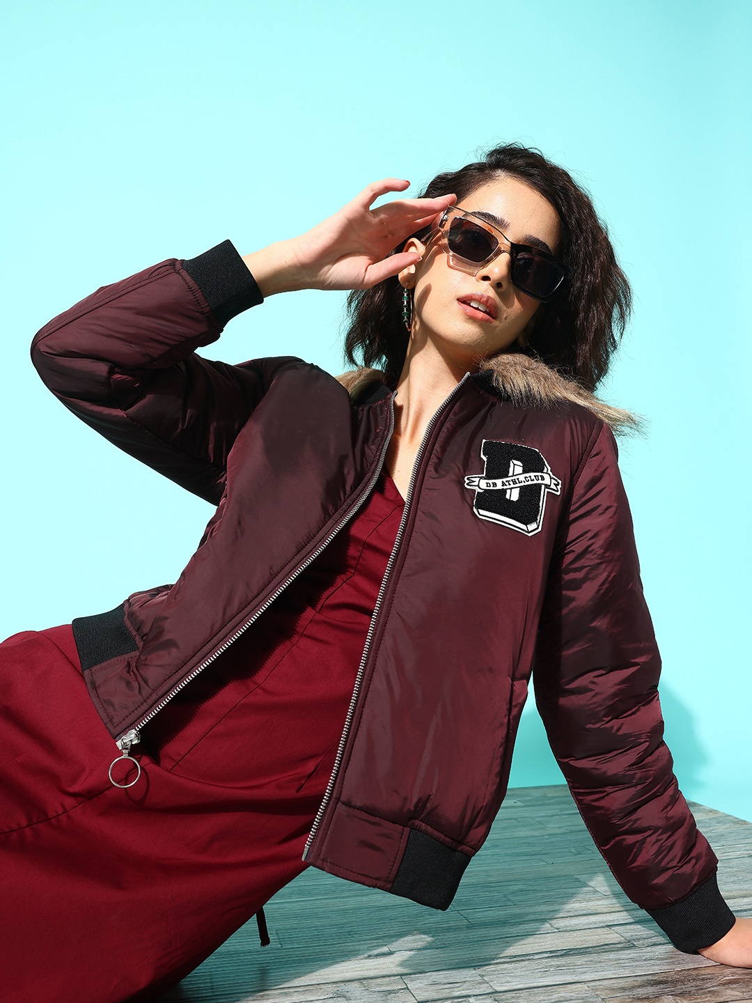 

DressBerry Applique Hooded Parka Jacket, Maroon