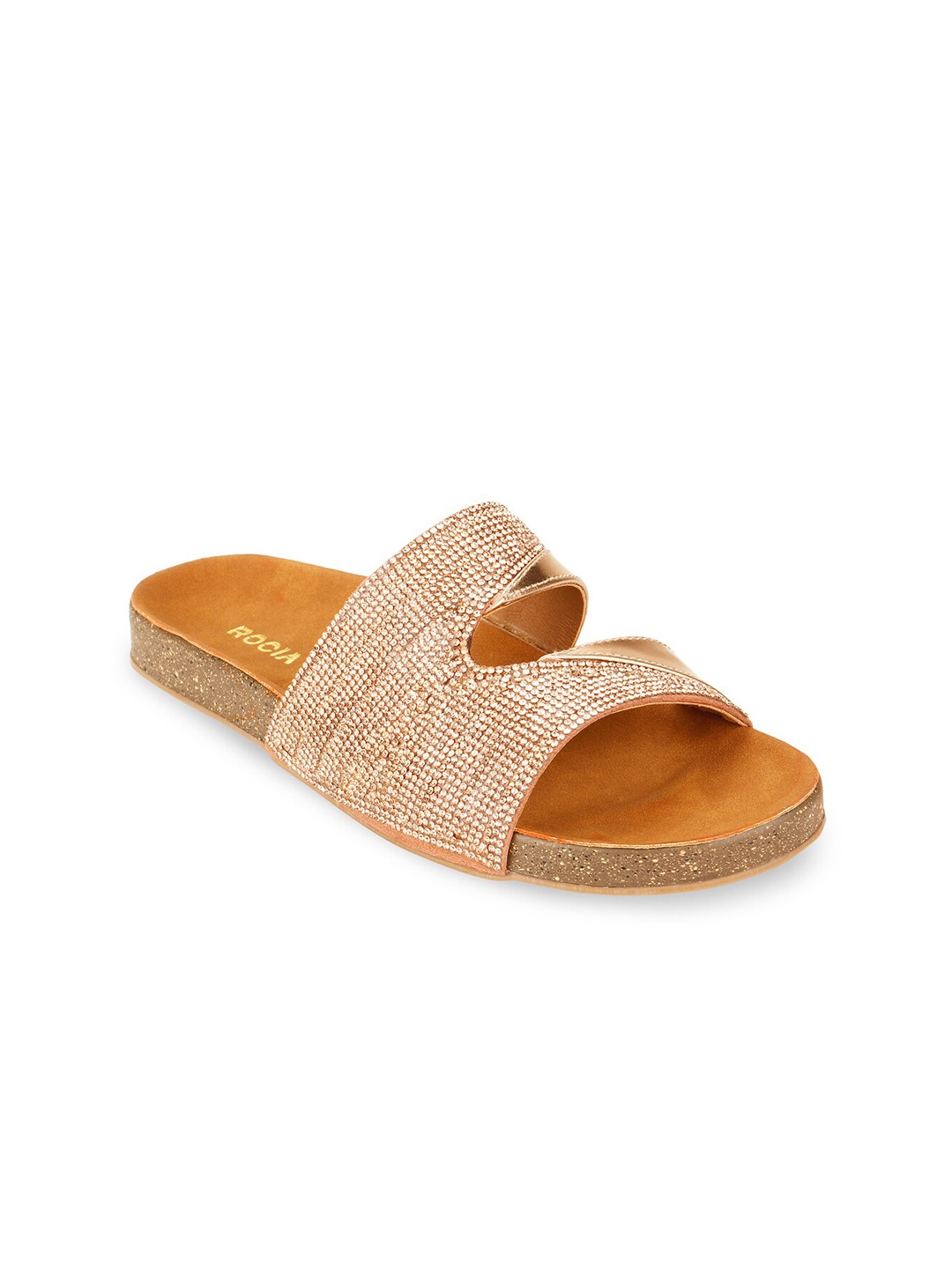 

Rocia Embellished Leather Open Toe Flats, Rose gold