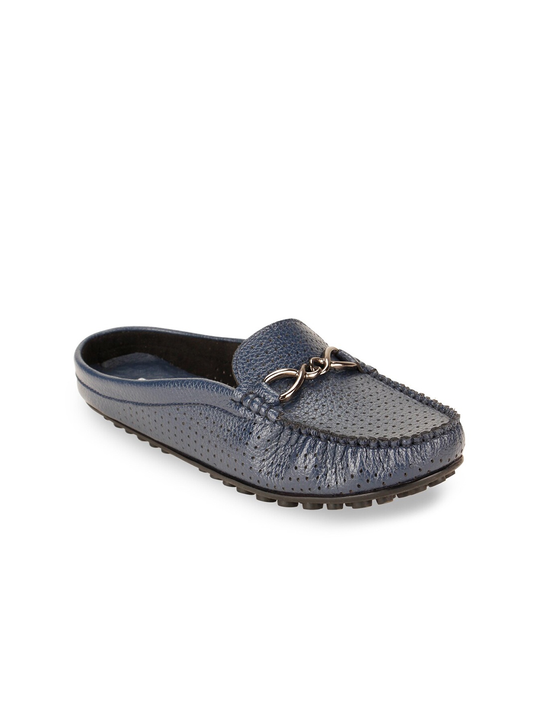 

Rocia Women Blue Textured Mules with Laser Cuts
