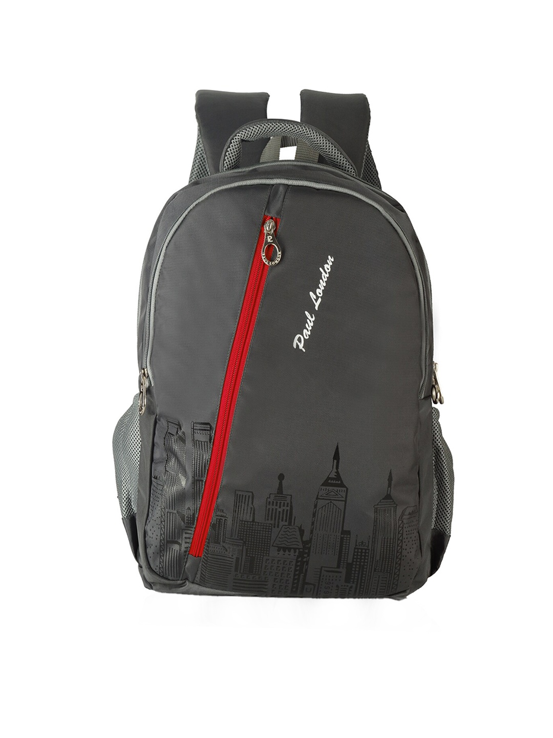 

PAUL LONDON Unisex Grey & Red Solid Backpack