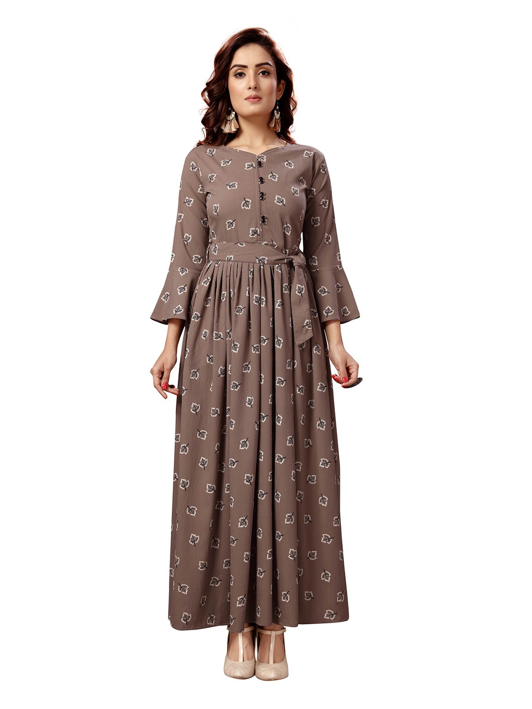 

MADHURAM Women Coffee Brown Floral Printed Georgette Anarkali Kurta