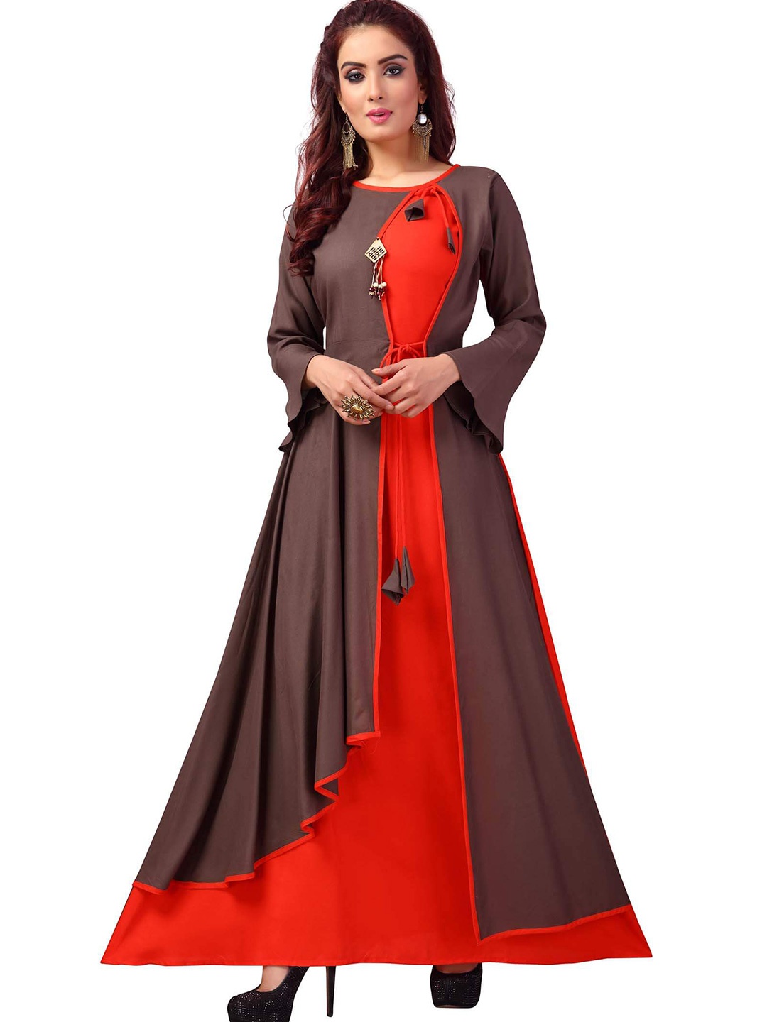 

MADHURAM Women Orange & Brown Anarkali Kurta