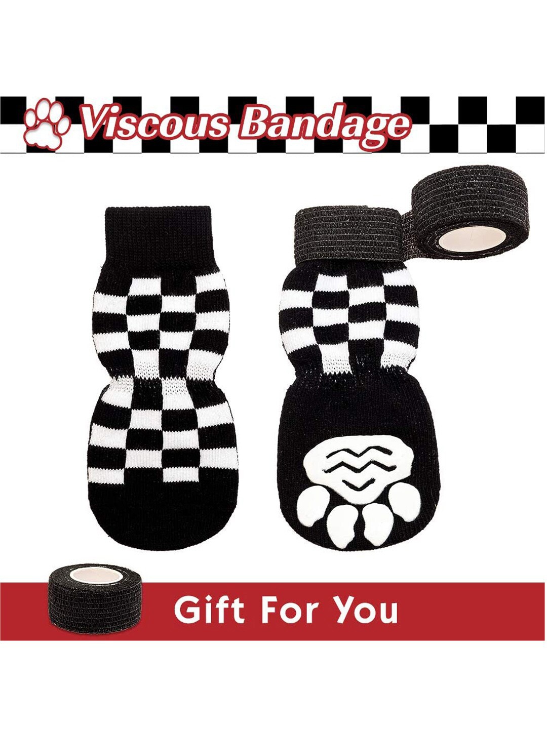 

PAWCHIE Black & White Printed Cotton Anti-Slip Pet Socks