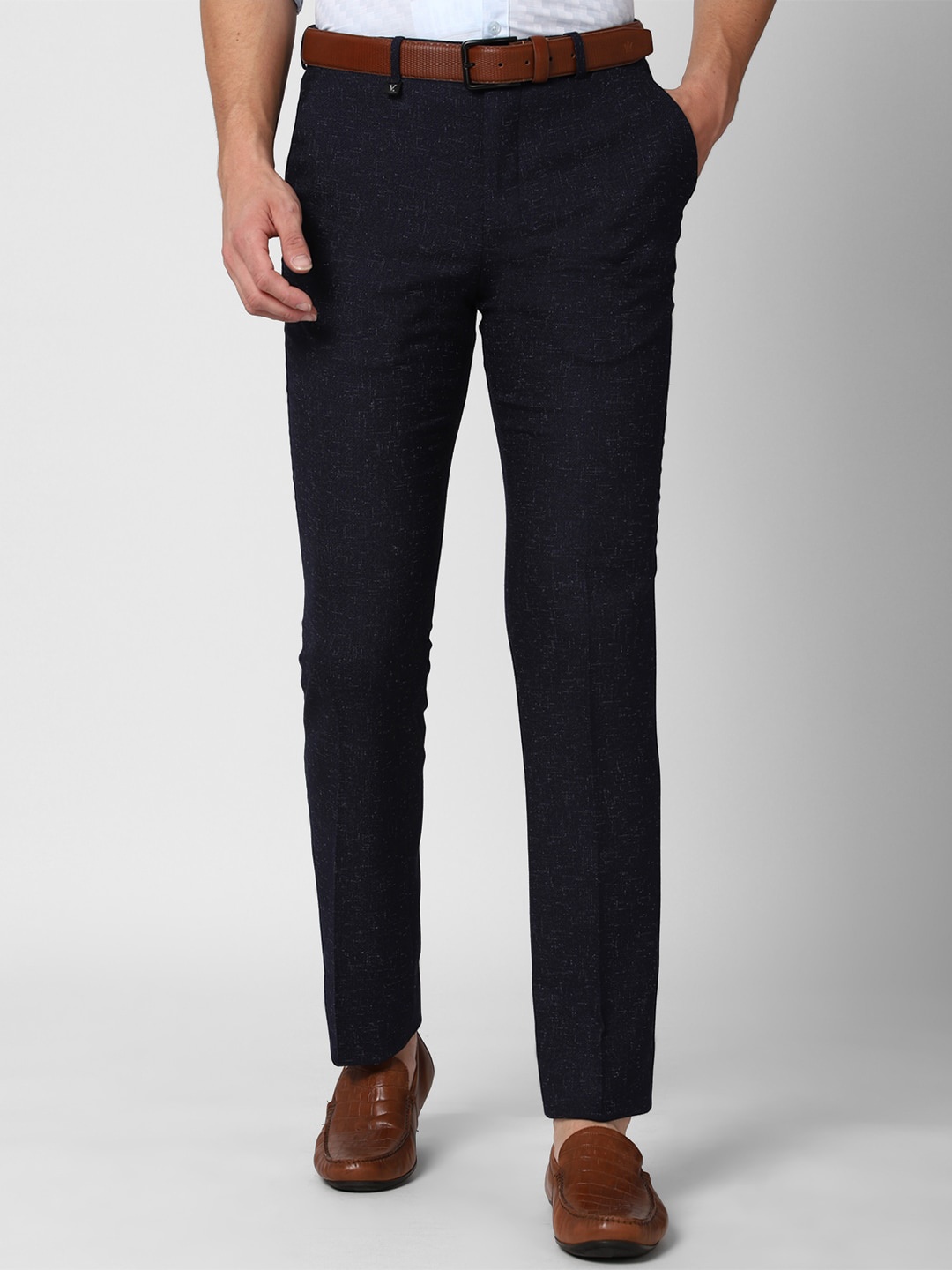 

V Dot Men Navy Blue Textured Skinny Fit Trousers