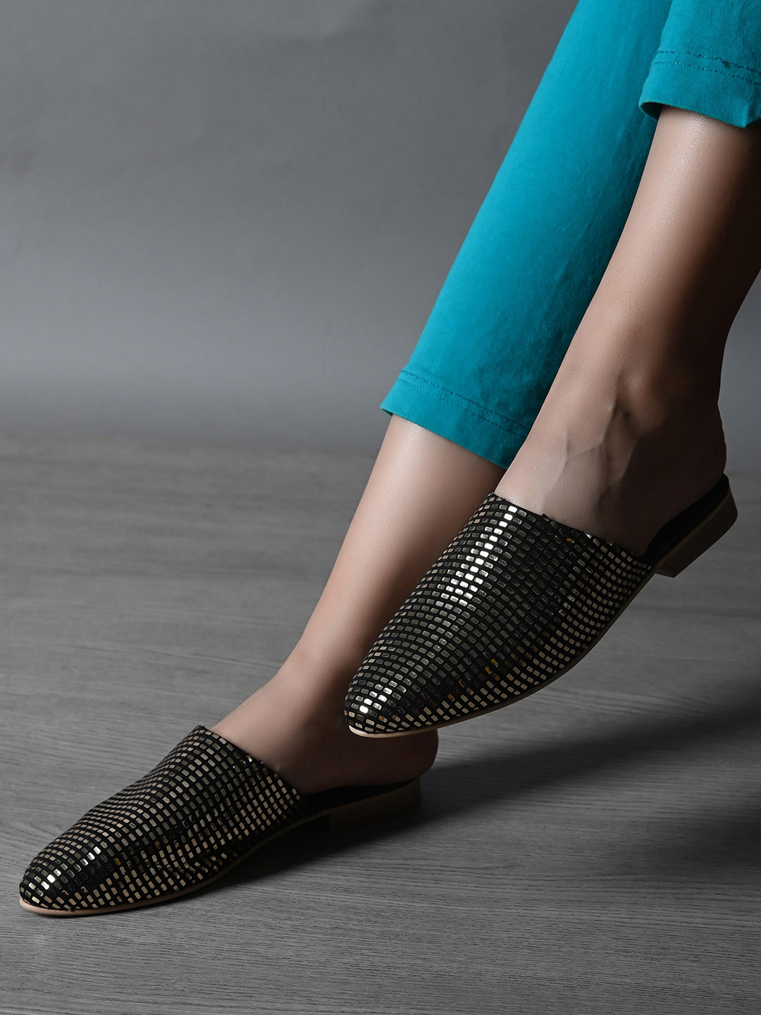 

BONALI Women Gold-Toned Embellished Ethnic Flat Mules