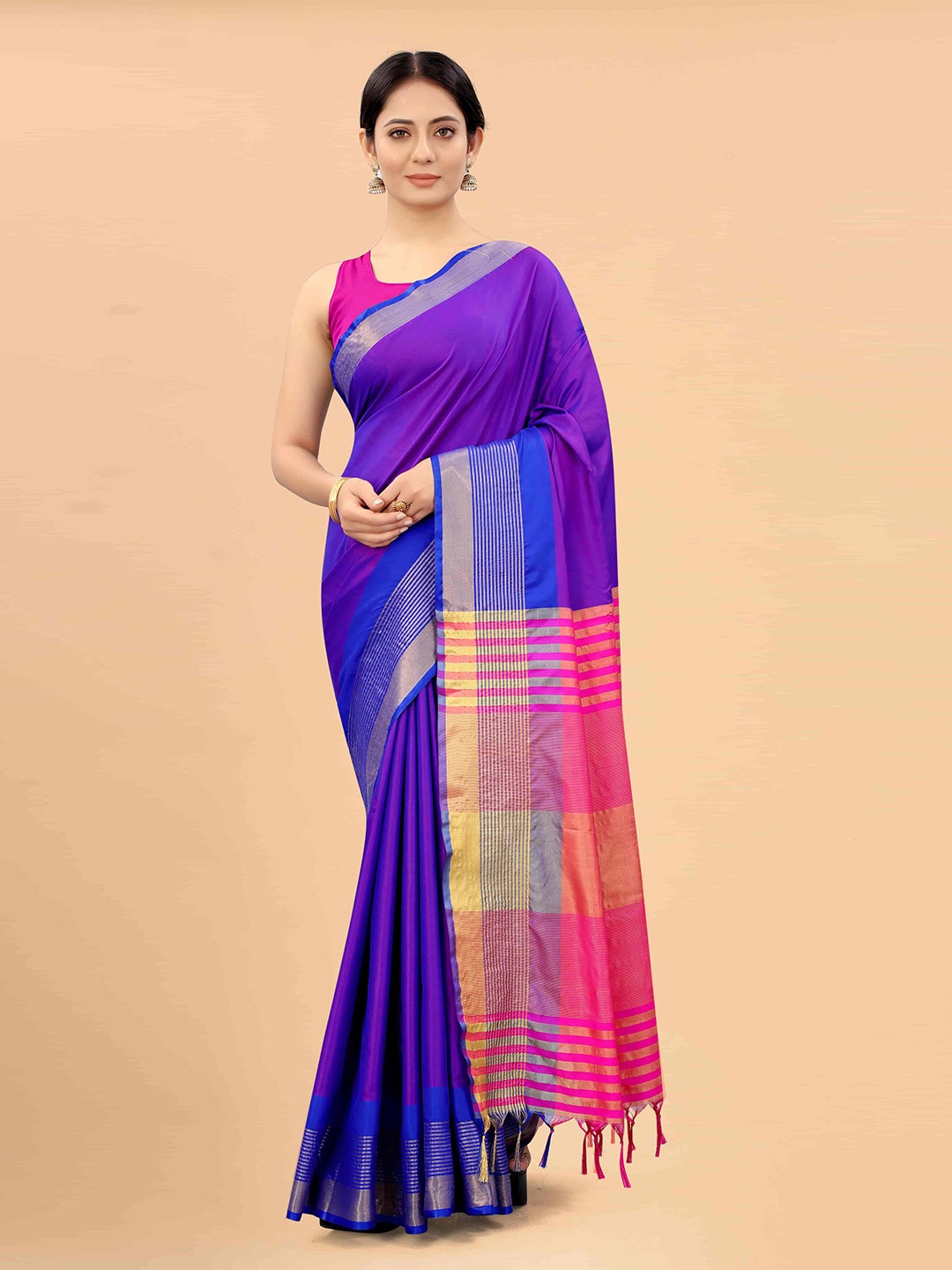 

Silk Land Blue & Magenta Zari Art Silk Fusion Arani Saree