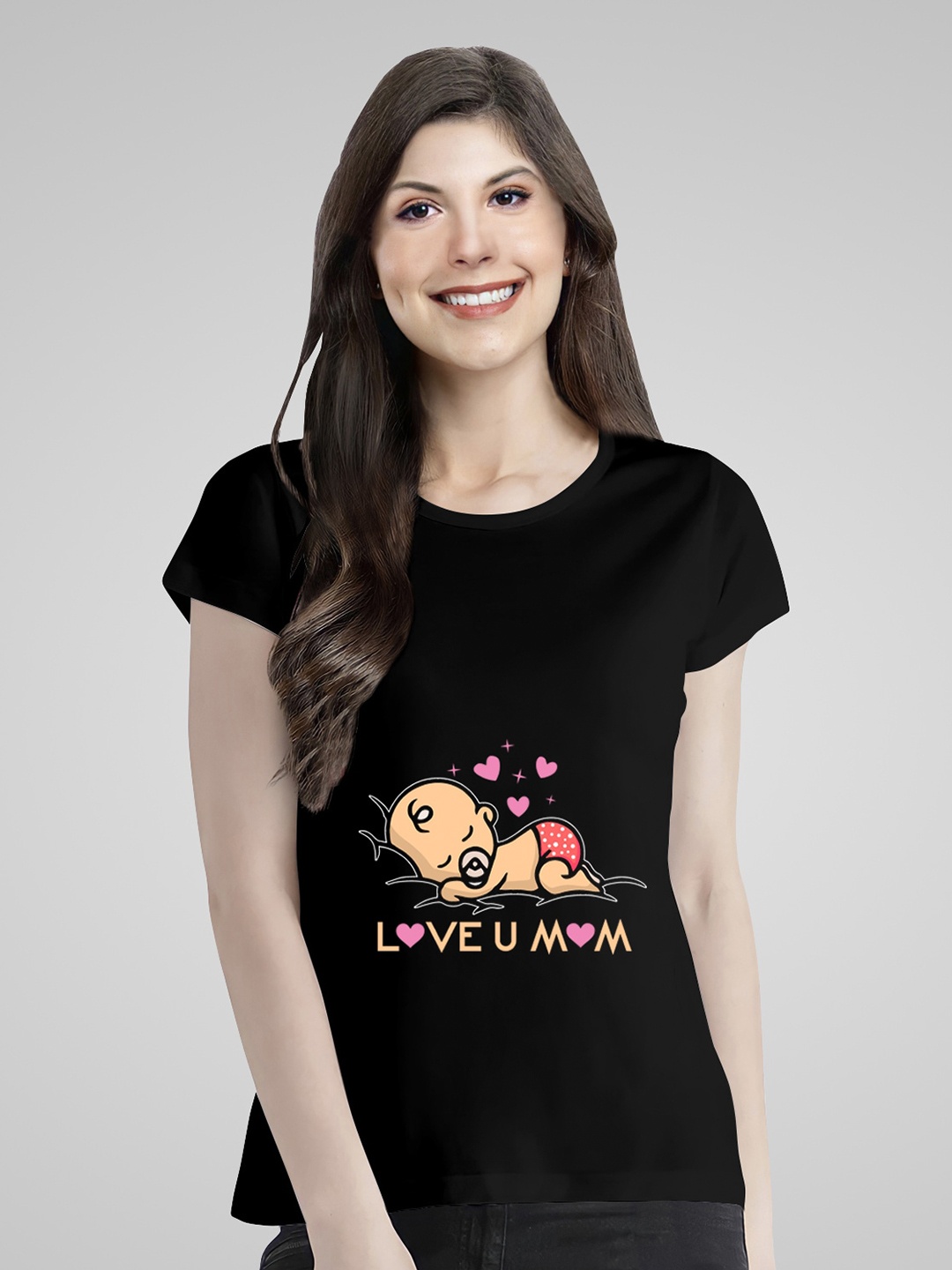 

Pootlu Women Black & Nude-Coloured Printed T-shirt
