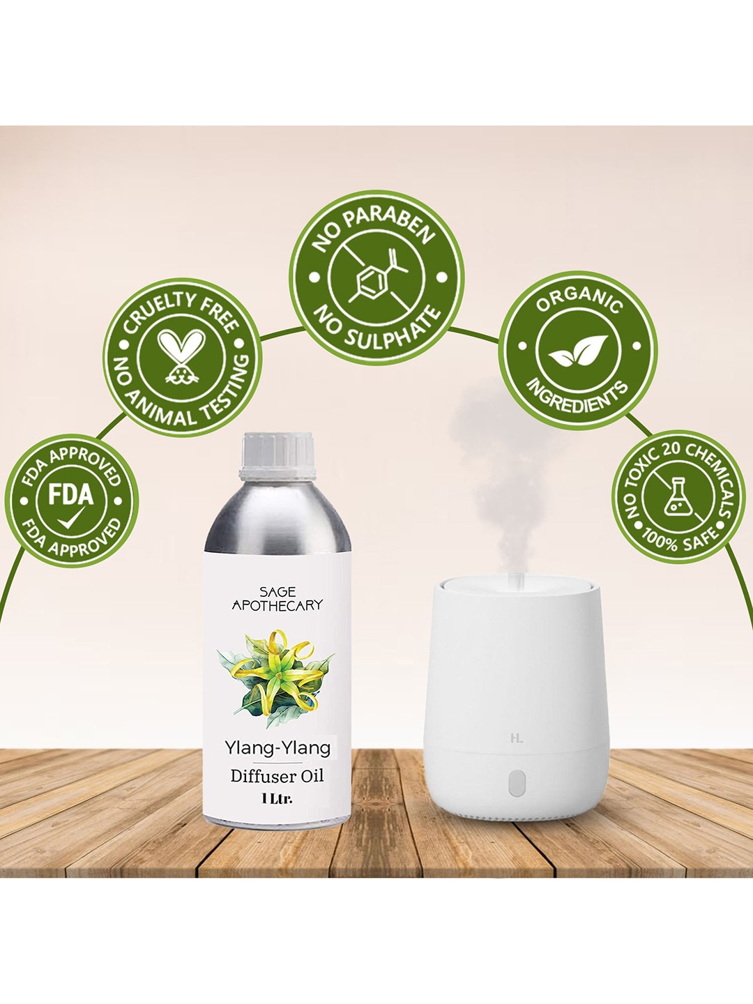 

SAGE APOTHECARY Ylang Ylang Aroma Diffuser Oil 1000 ml, White