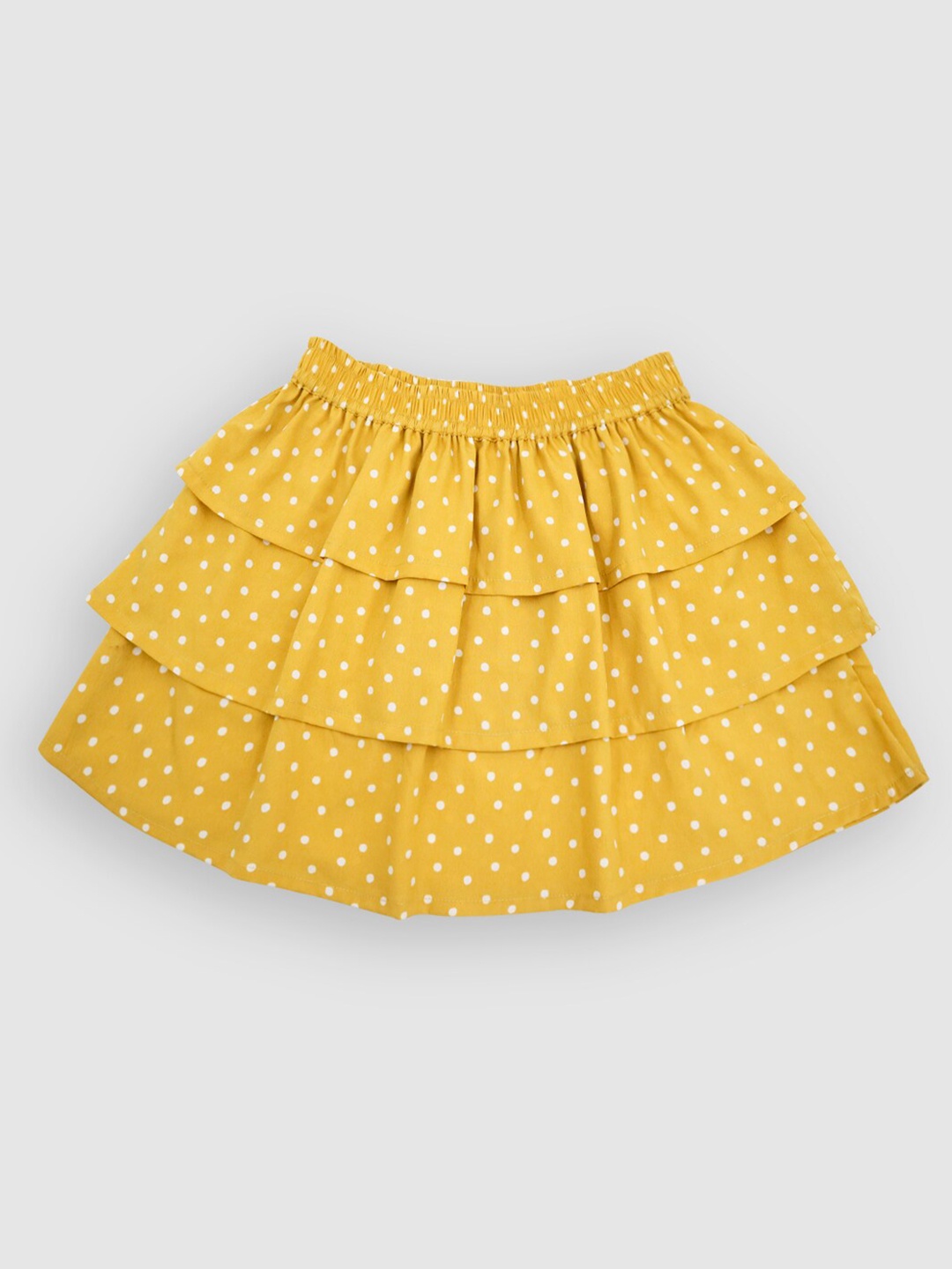 

YK Girls Yellow & White Polka Dots Print Ruffle Short Skirt