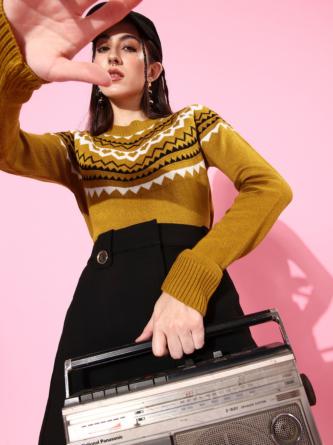 

DressBerry Women Brown & White Chevron Printed Pullover Sweater