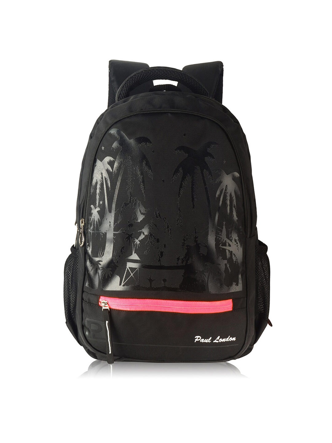 

PAUL LONDON Unisex Black & Pink Printed Backpack