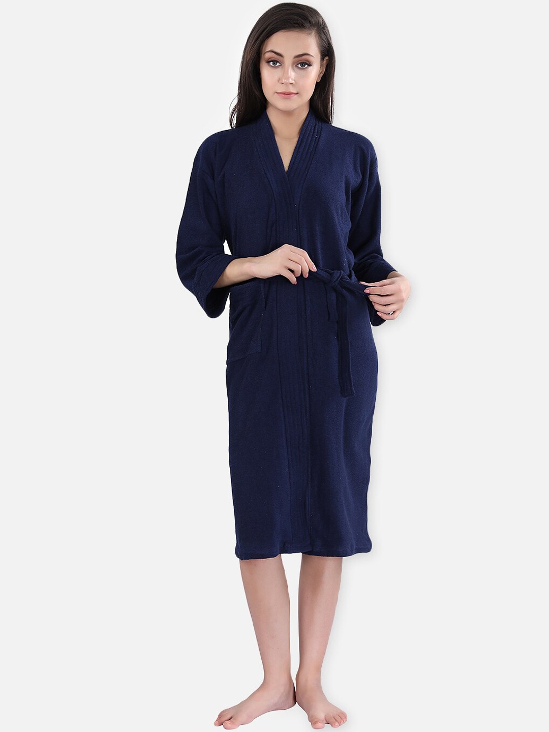 

LacyLook Women Navy Blue Solid Bath Robe