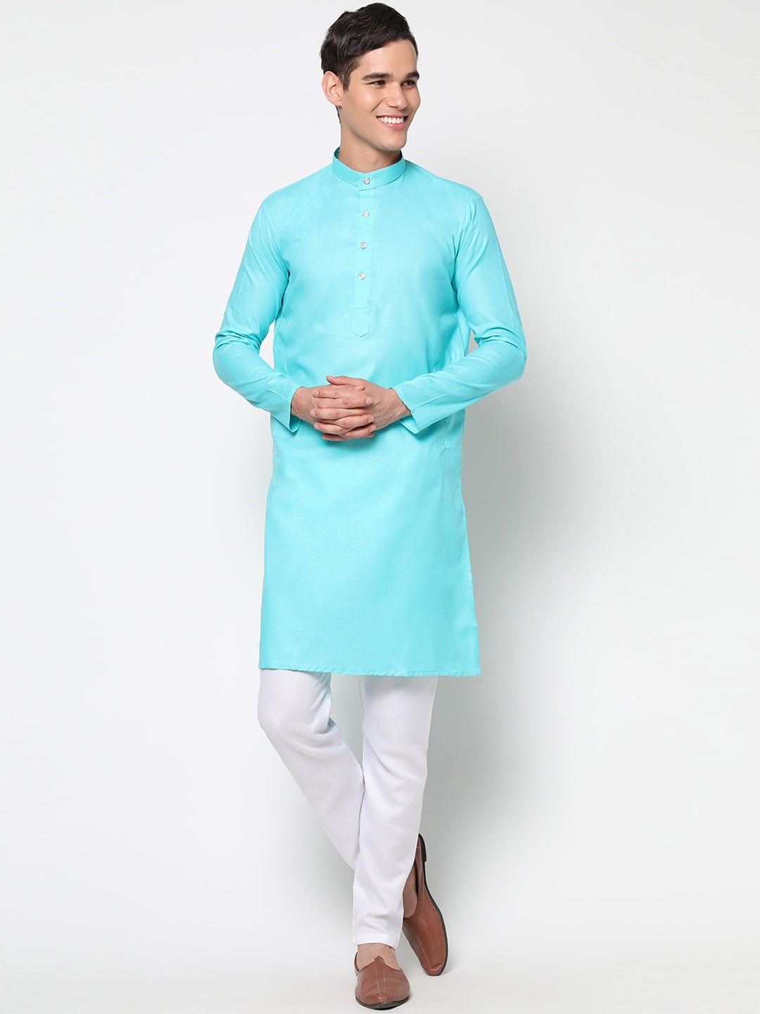 

Tasarika Men Turquoise Blue Pure Cotton Kurta with Pyjamas