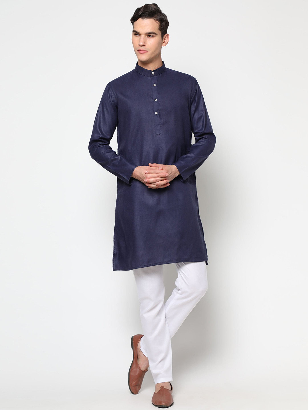 

Tasarika Men Navy Blue Pure Cotton Kurta with Pyjamas