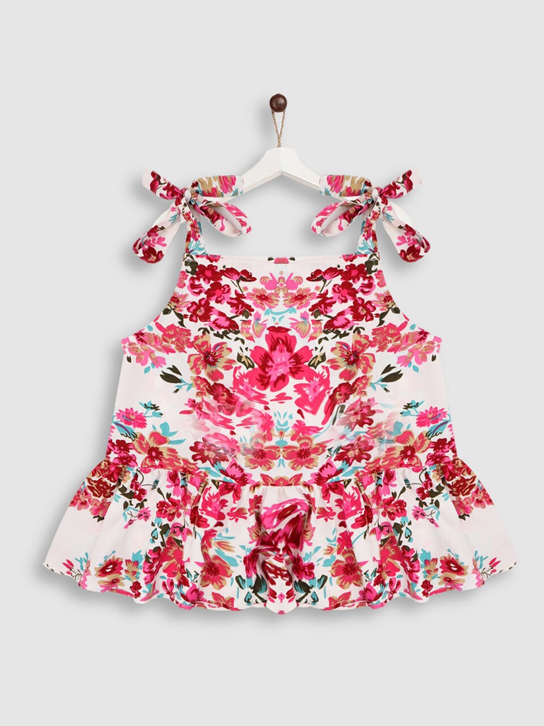 

YK Pink & White Floral Print Crepe Peplum Top