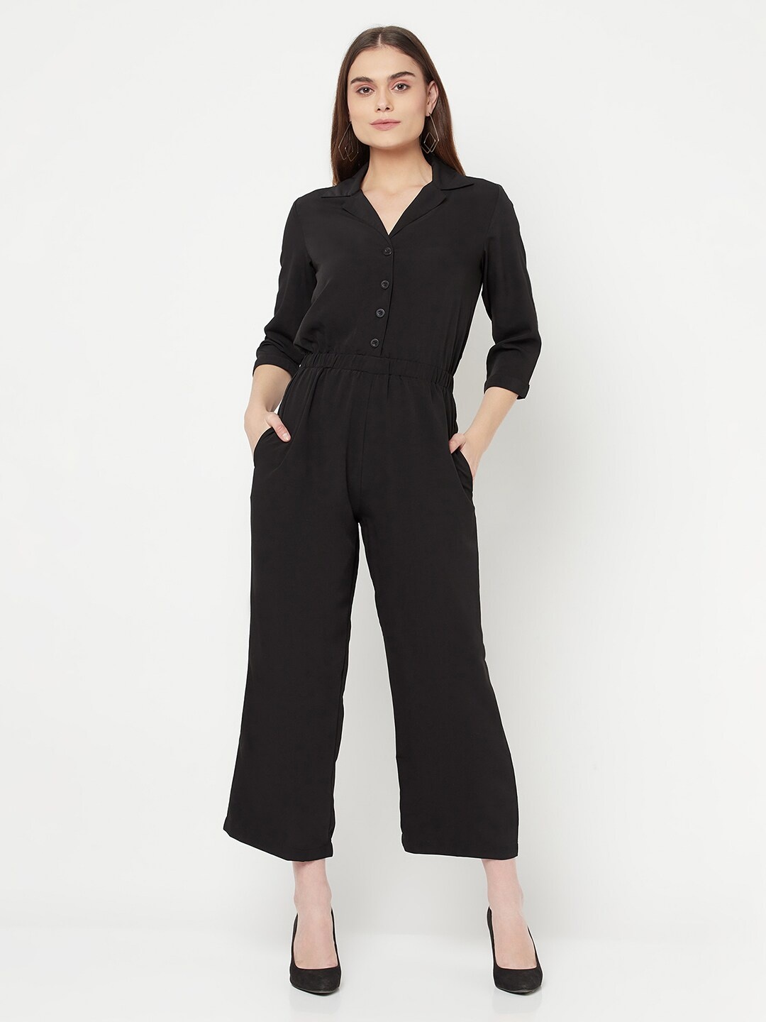 

RAASSIO Women Black Solid Basic Jumpsuit