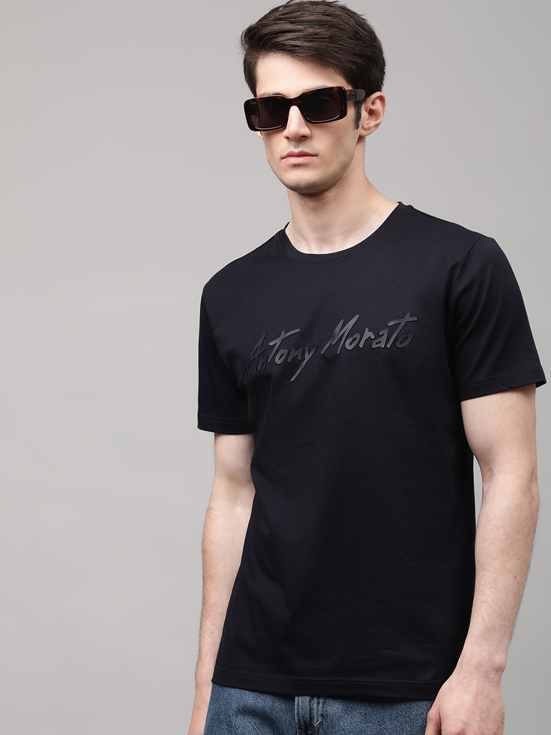 

Antony Morato Men Blue Typography Printed Slim Fit Cotton T-shirt