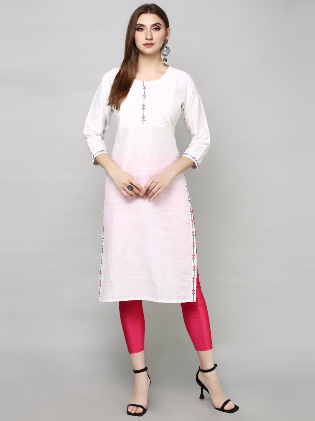

HAVVA FASHION Women White Thread Work Straight Kurta
