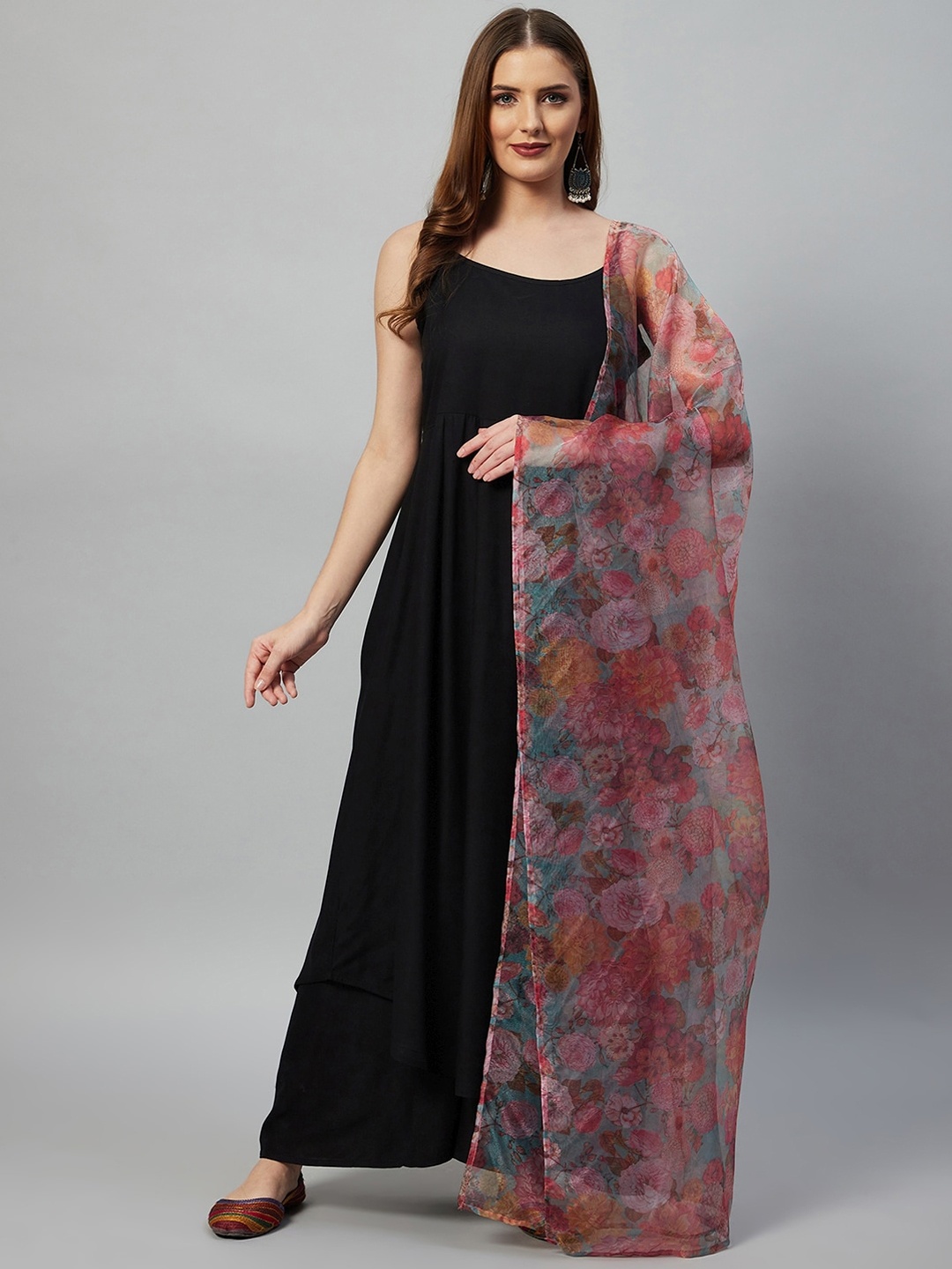 

InWeave Women Black Floral Kurti with Palazzos & With Dupatta