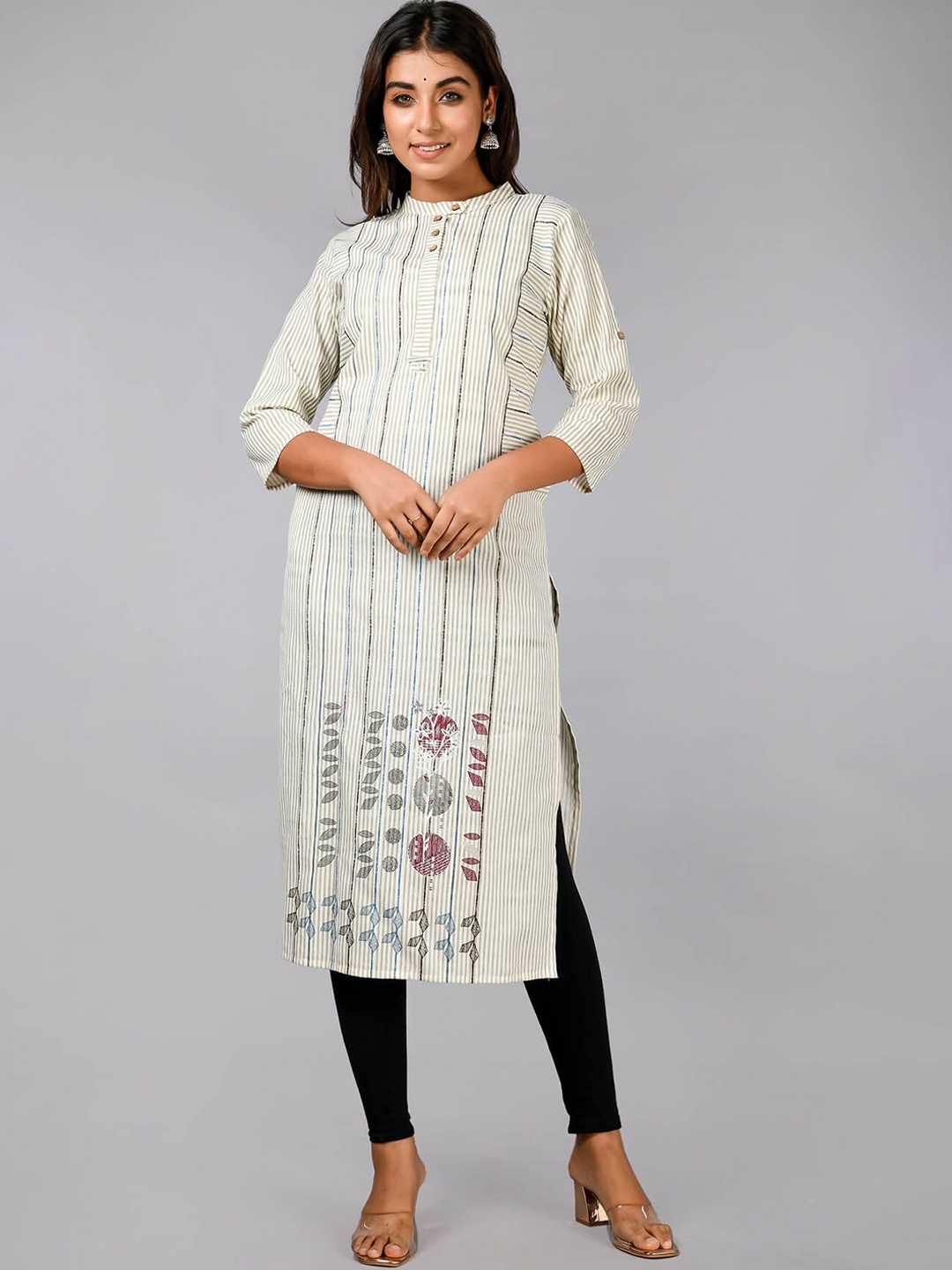 

FASHION DWAR Women Cream-Coloured Striped Kurta