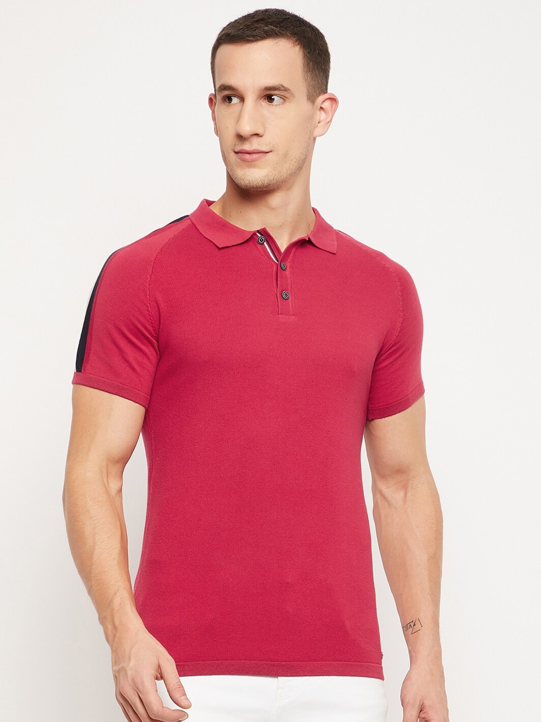 

Octave Men Red Polo Collar Pure Cotton T-shirt