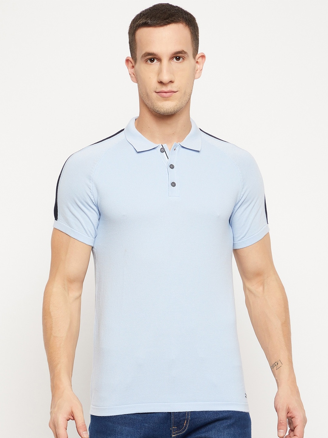 

Octave Men Blue Solid Polo Collar Cotton T-shirt