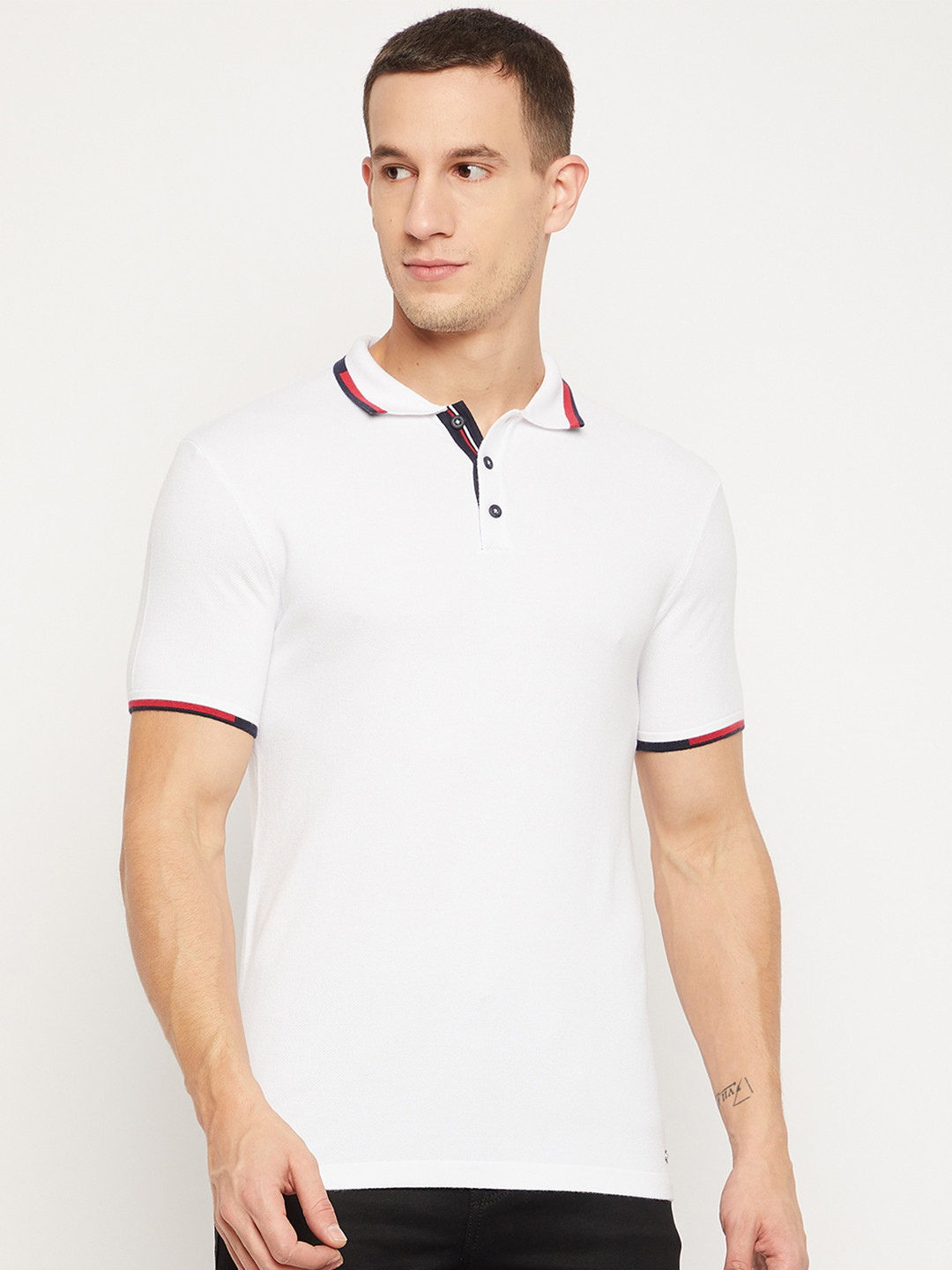 

Octave Men White Polo Collar T-shirt 100% Cotton