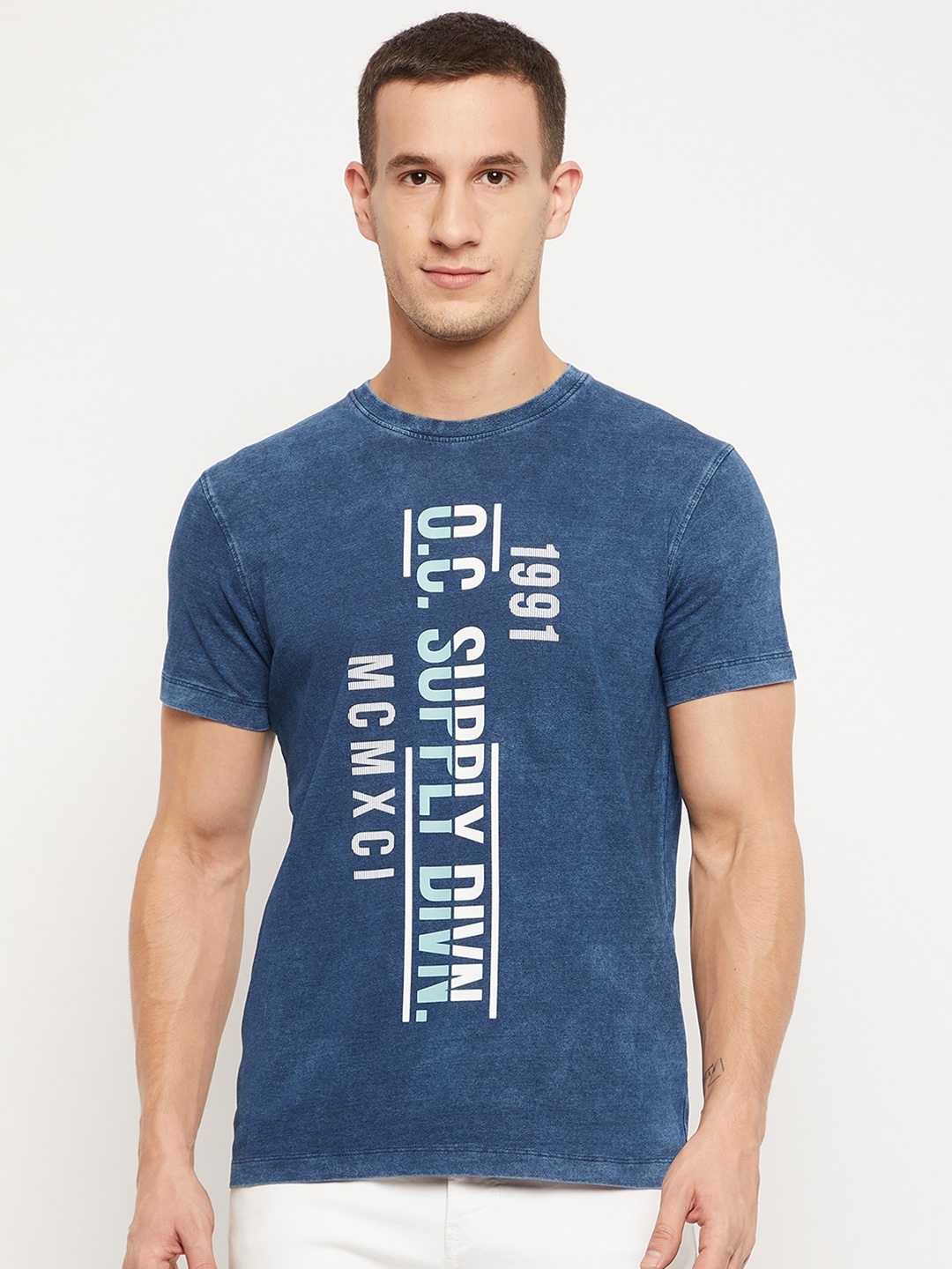 

Octave Men Blue Typography Printed T-shirt