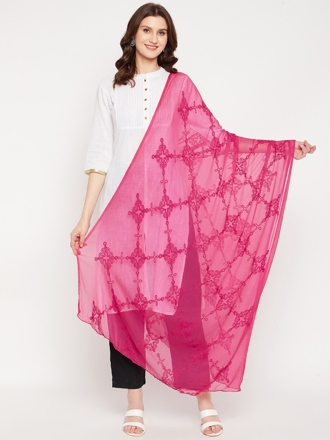

Clora Creation Magenta Embroidered Dupatta