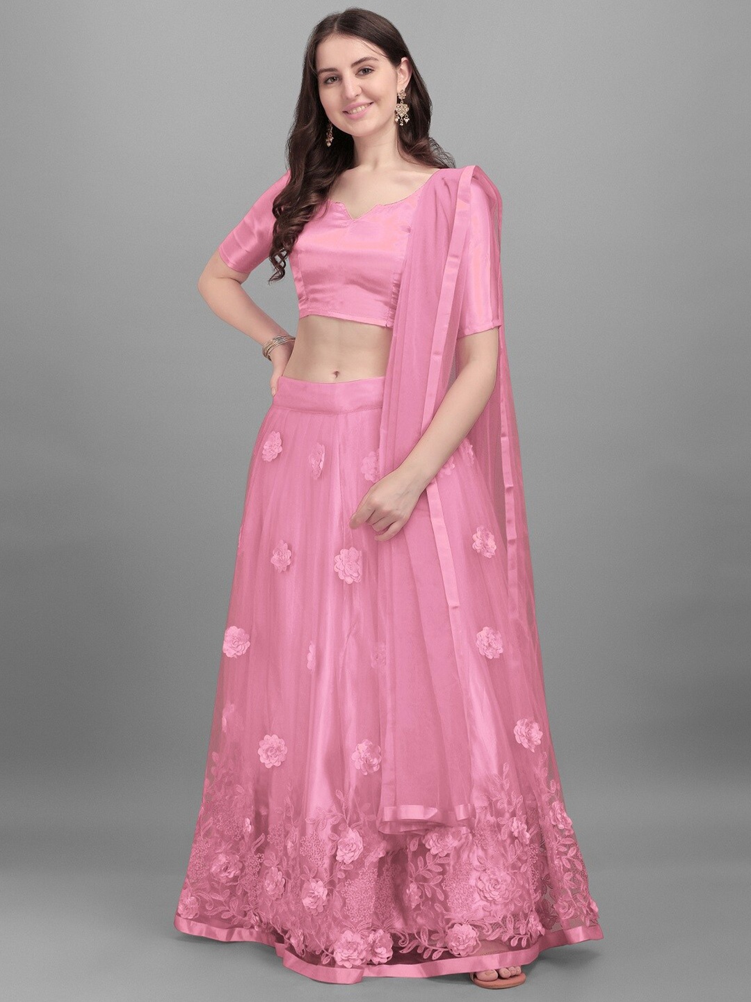 

PMD Fashion Pink Semi-Stitched Lehenga & Unstitched Blouse With Dupatta