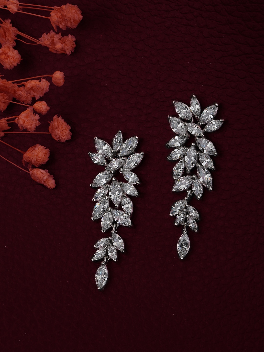 

Carlton London Silver-Toned Rhodium Plated CZ Studded Contemporary Drop Earrings
