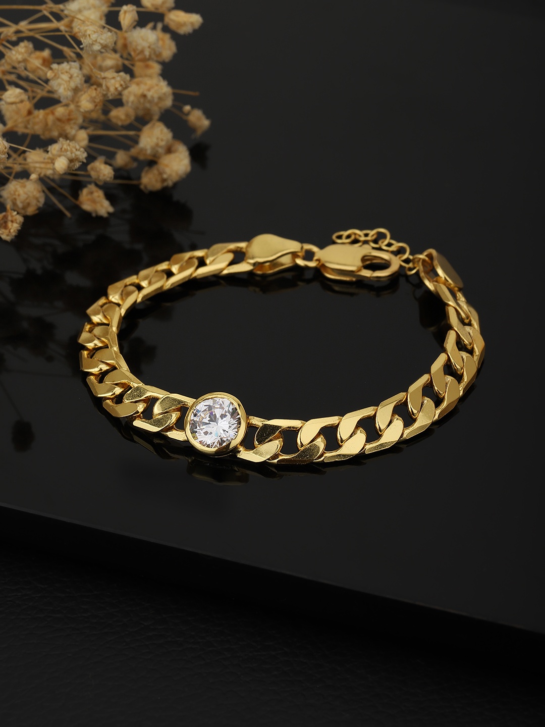 

Carlton London Women Gold-Plated Cubic Zirconia Studded Link Bracelet