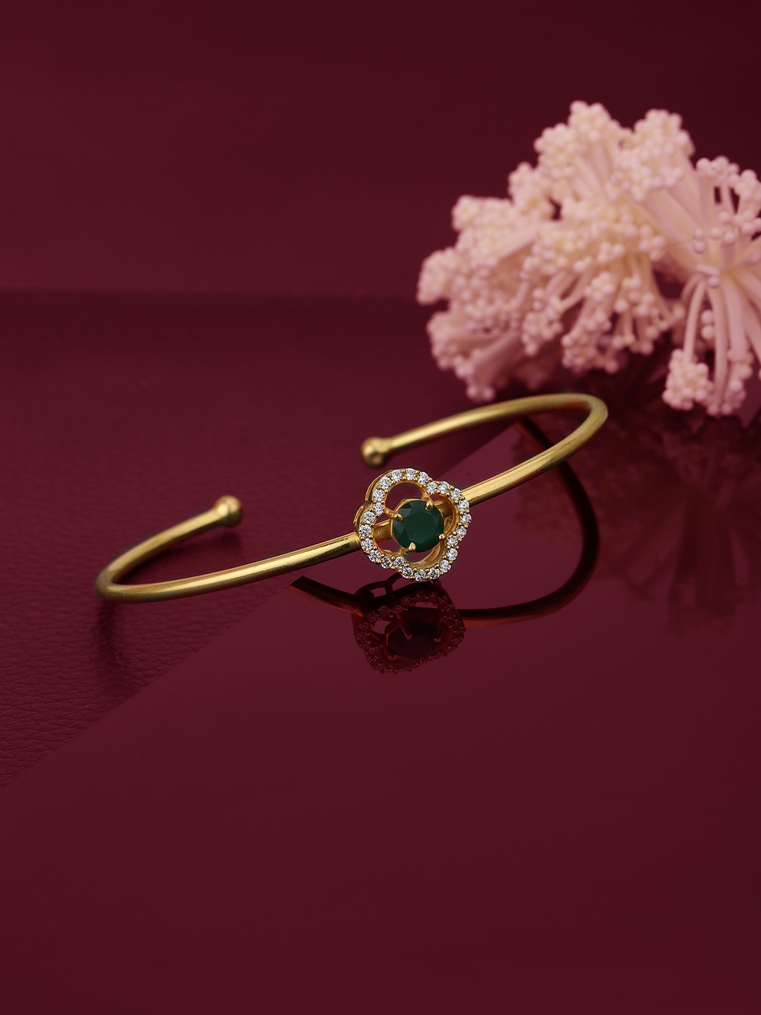 

Carlton London Women Green Gold-Plated Cubic Zirconia Studded Cuff Bracelet