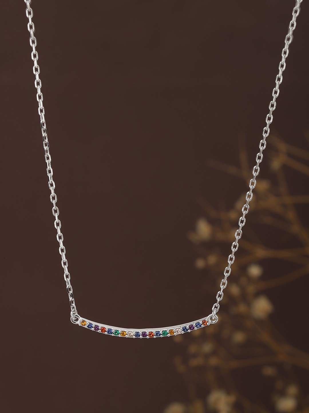 

Carlton London Multicoloured Rhodium-Plated Amethyst Studded Link Necklace, Multi