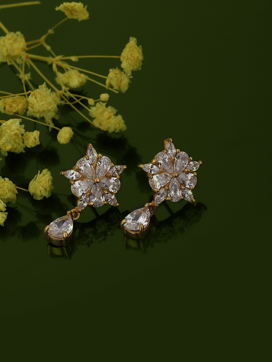 

Carlton London Gold-Plated CZ Studded Floral Drop Earrings