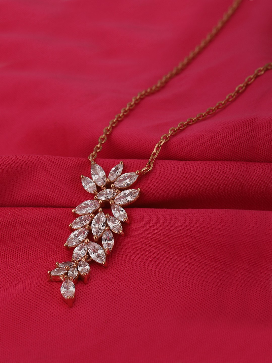 

Carlton London Rose Gold-Plated CZ Studded Floral Textured Link Necklace