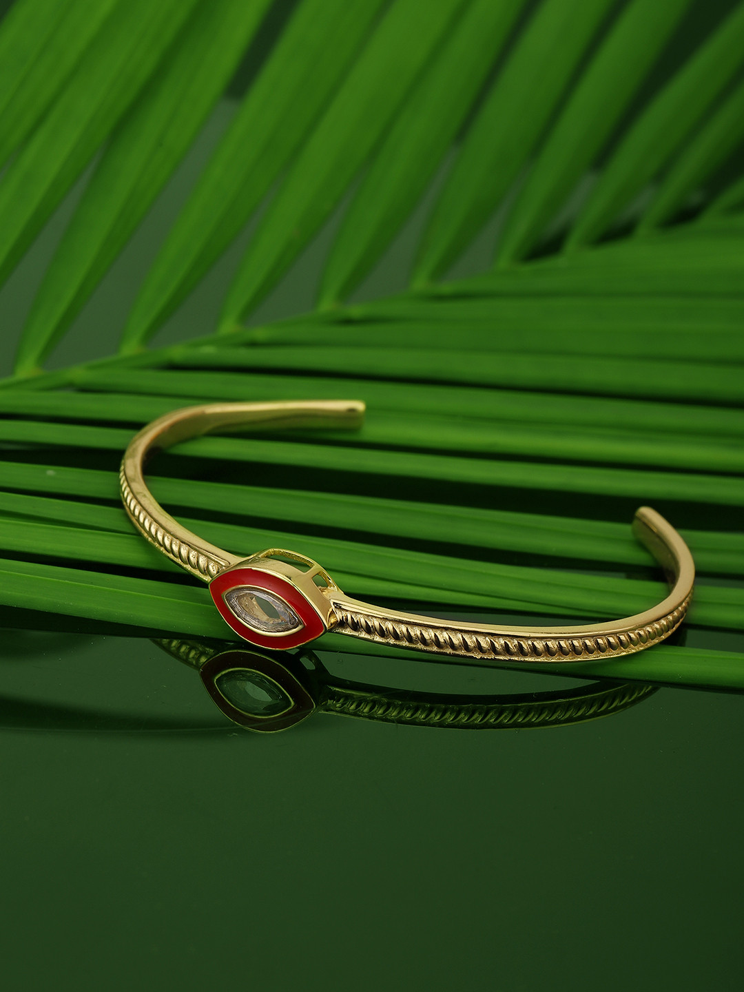 

Carlton London Women Red Gold-Plated Stone Studded Cuff Bracelet