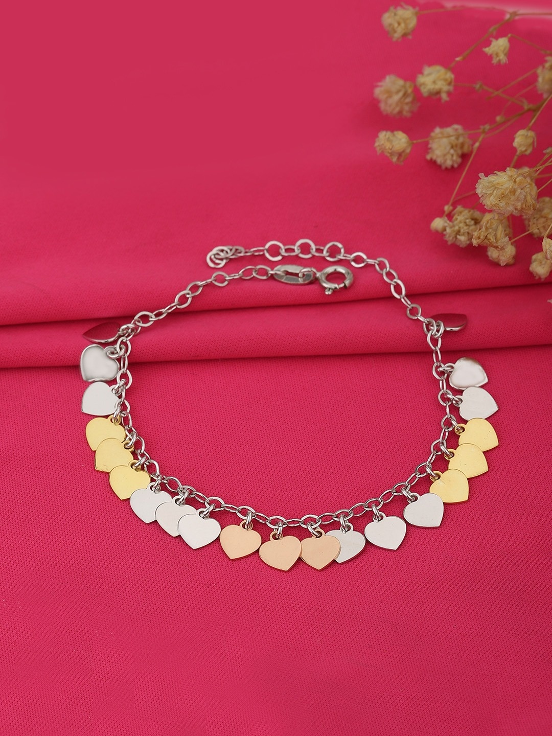 

Carlton London Women Silver-Toned & Gold-Toned Rhodium-Plated Charm Bracelet