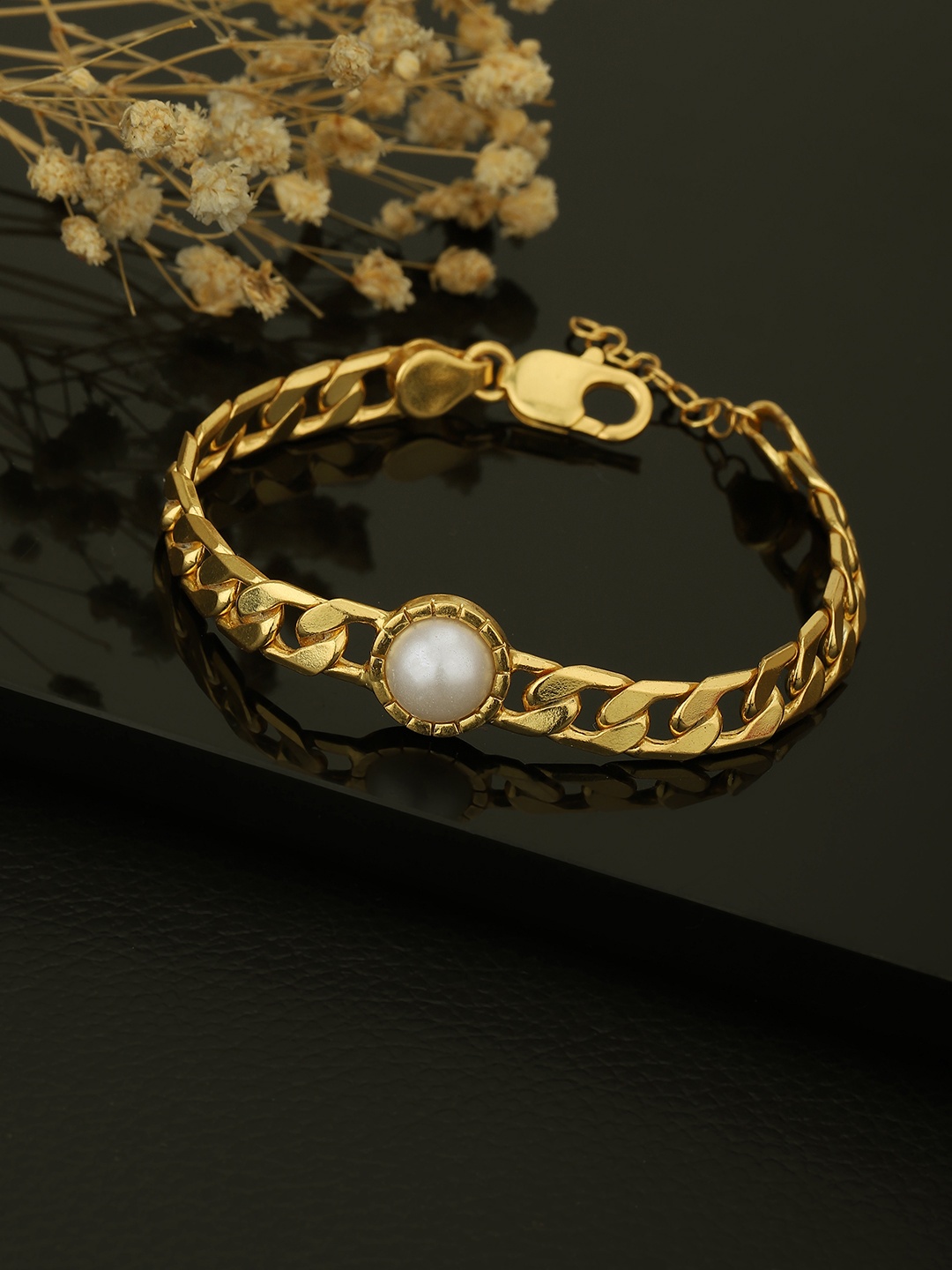 

Carlton London Women White Gold-Plated Beaded Link Bracelet