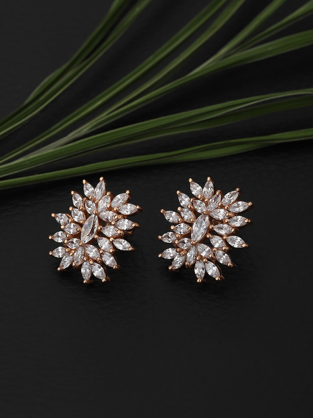 

Carlton London Rose Gold-Plated CZ Studded Floral Studs