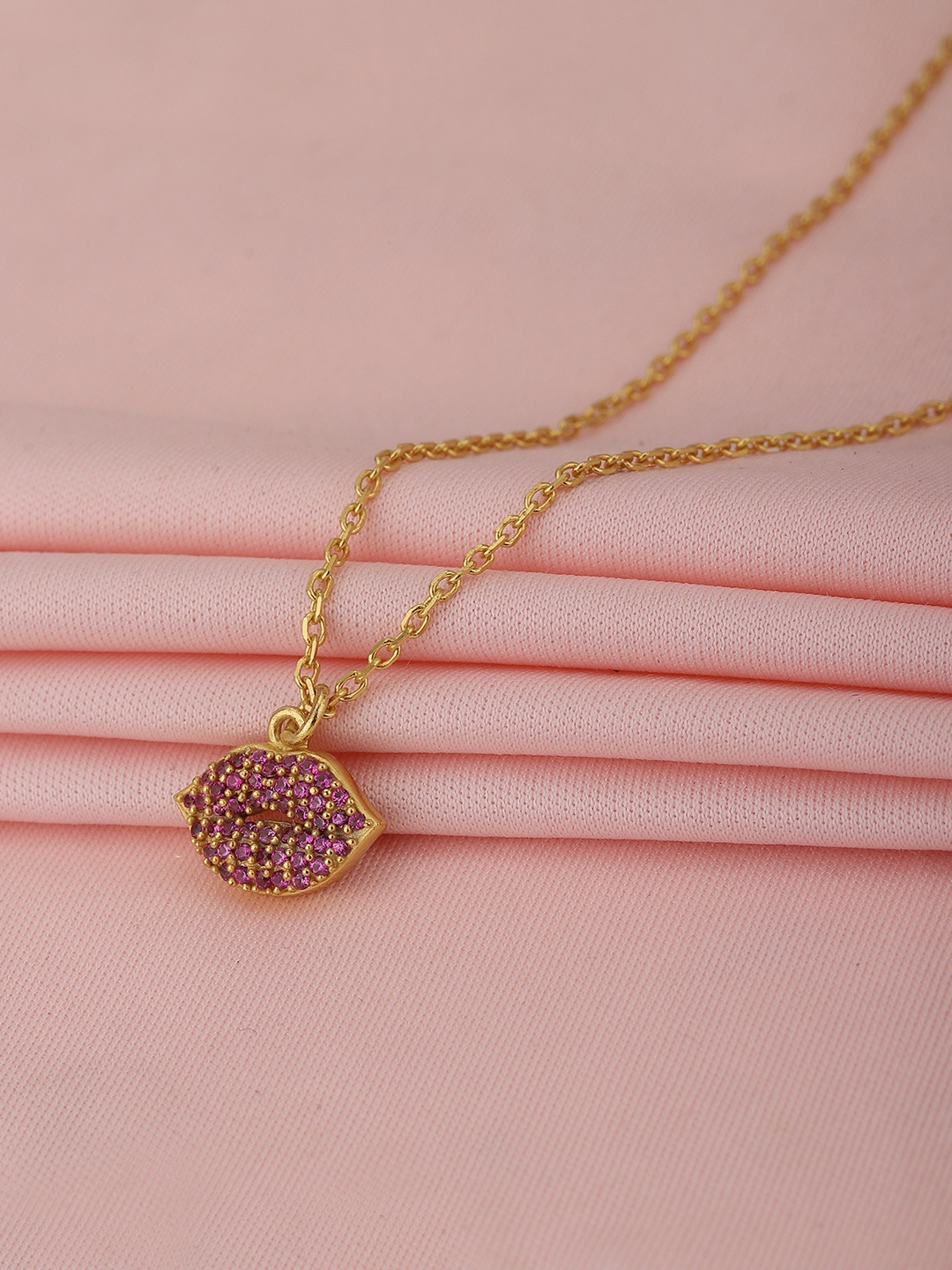 

Carlton London Pink Gold-Plated CZ Studded Link Necklace