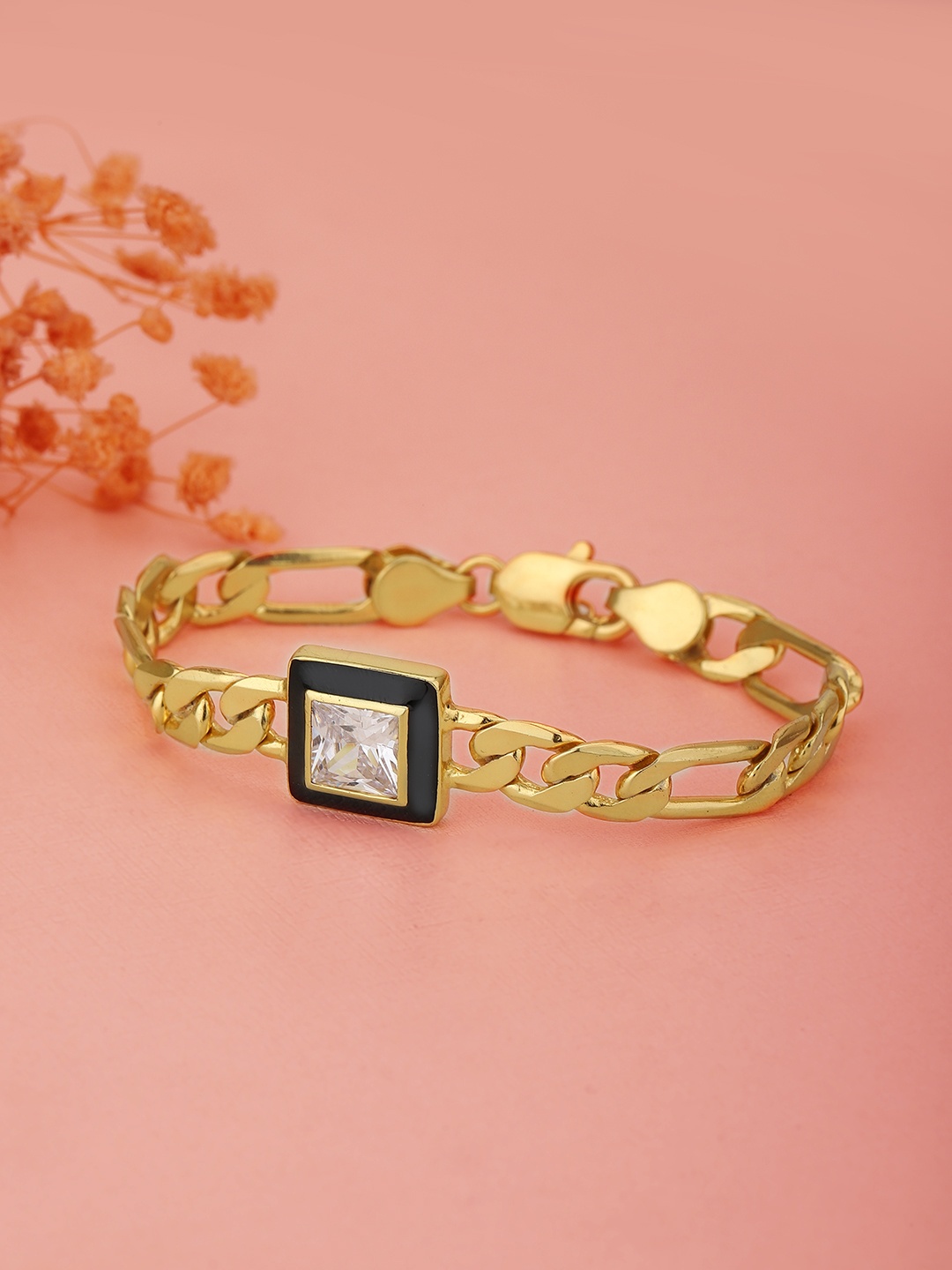 

Carlton London Women Black Gold-Plated Cubic Zirconia Enamelled Link Bracelet