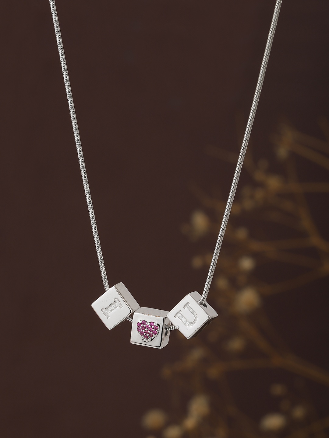 

Carlton London Silver-Toned & Pink Brass Rhodium-Plated Necklace