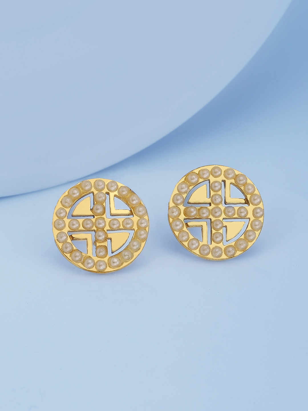 

Carlton London Gold-Plated & White Circular Studs Earrings