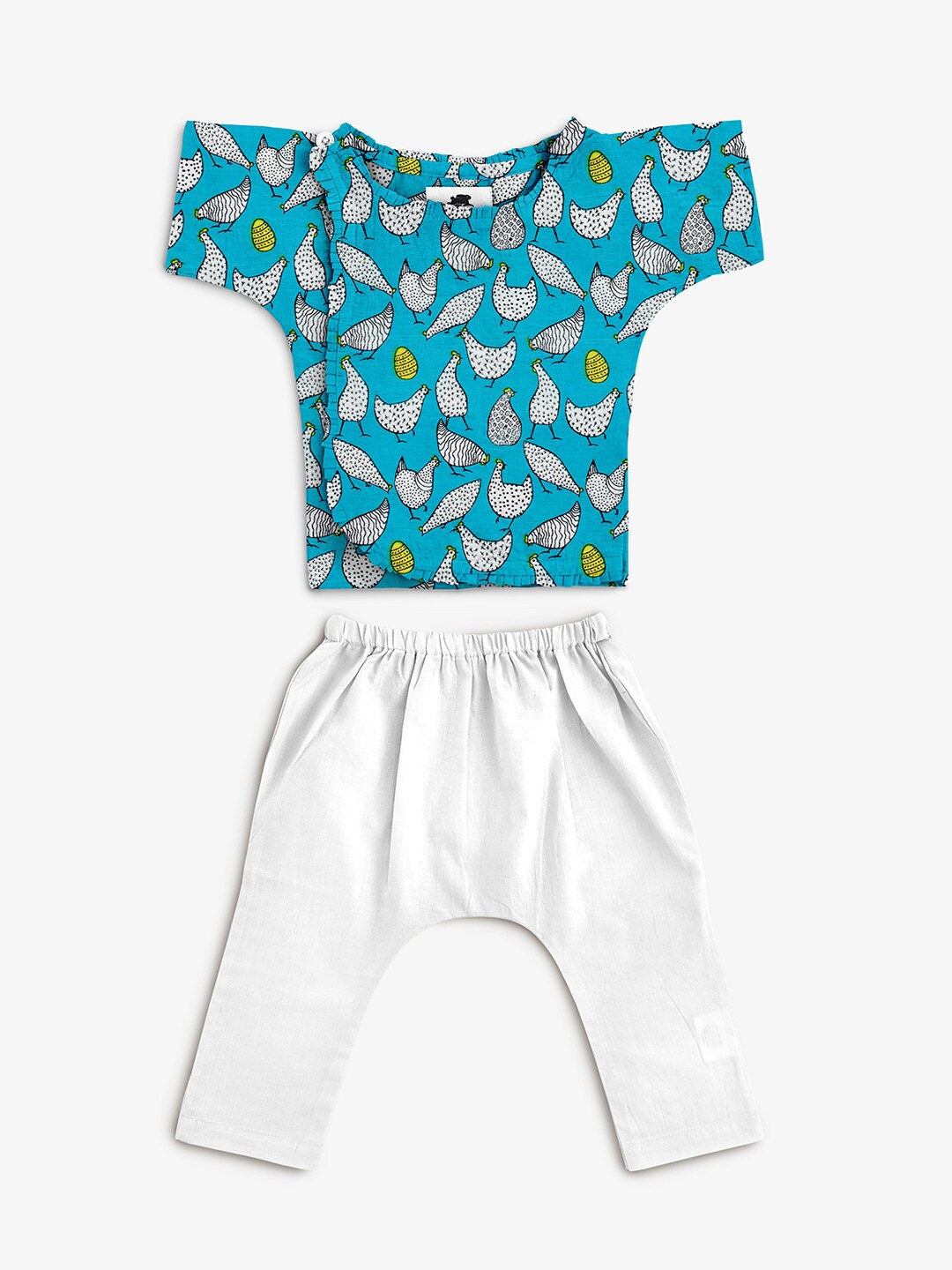 

STORY TAILOR Kids Blue & White Printed Jhabhla Set