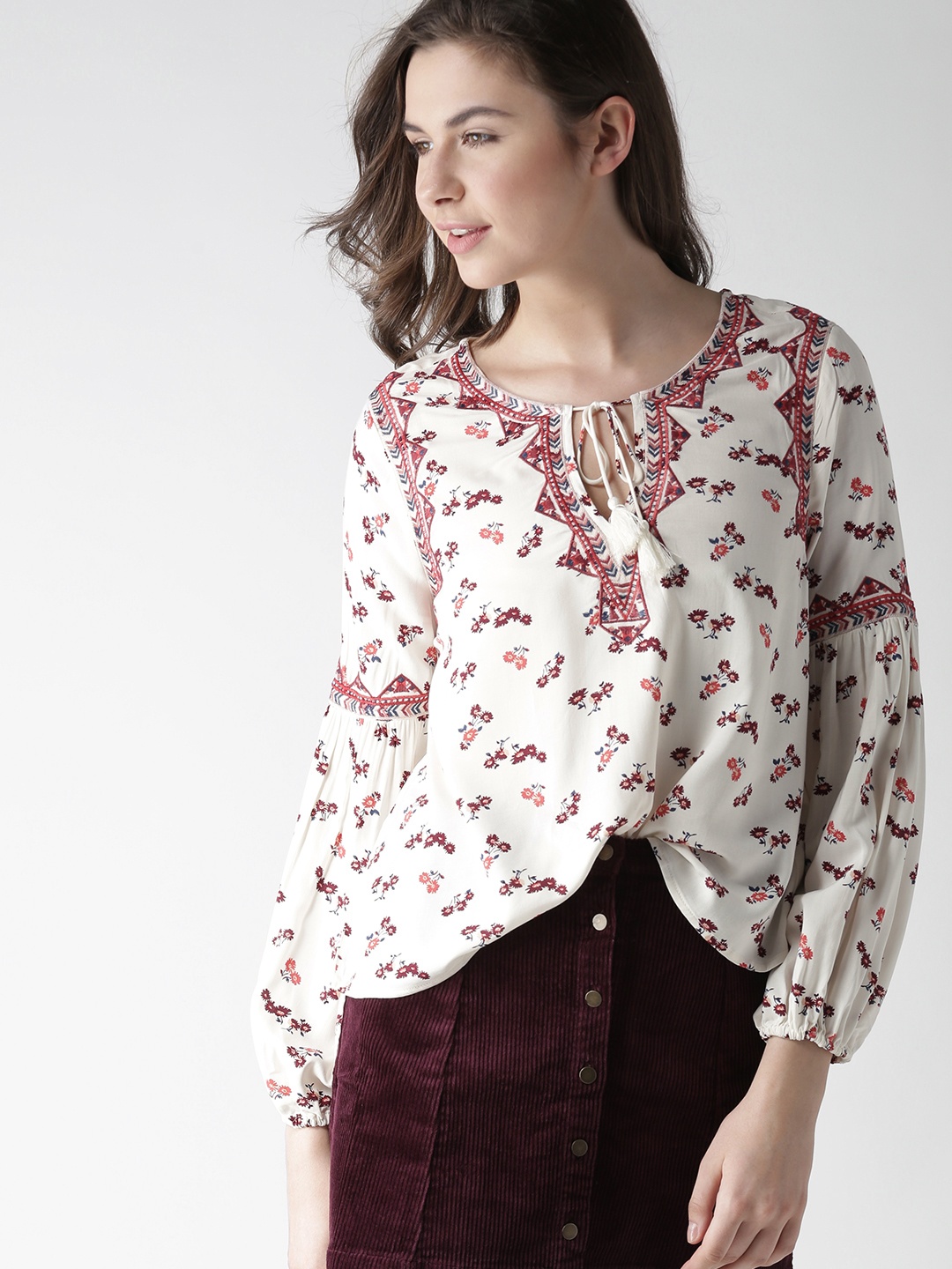 

FOREVER 21 Women Cream-Coloured Printed Top