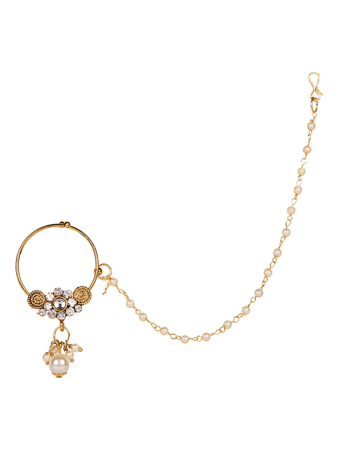 

ANIKAS CREATION Gold-Plated White Cubic Zirconia Studded Clip-On Nose Pin