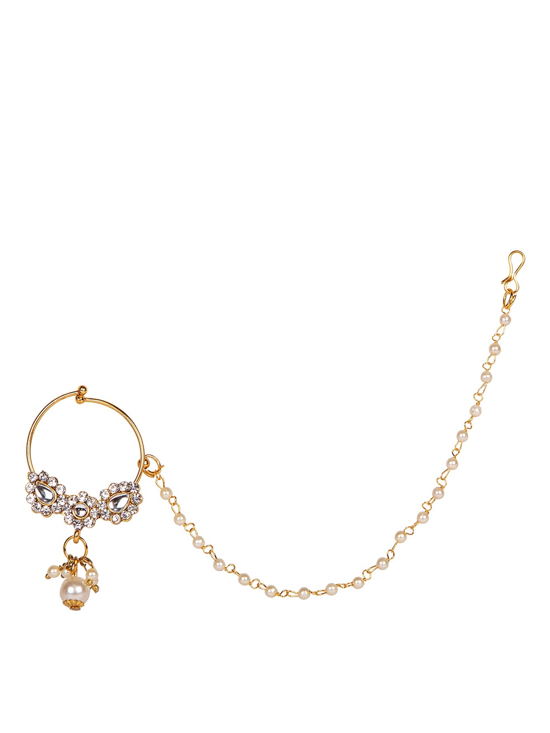 

ANIKAS CREATION Gold-Plated White CZ-Studded & Pearl Beaded Vilandi Nosepin