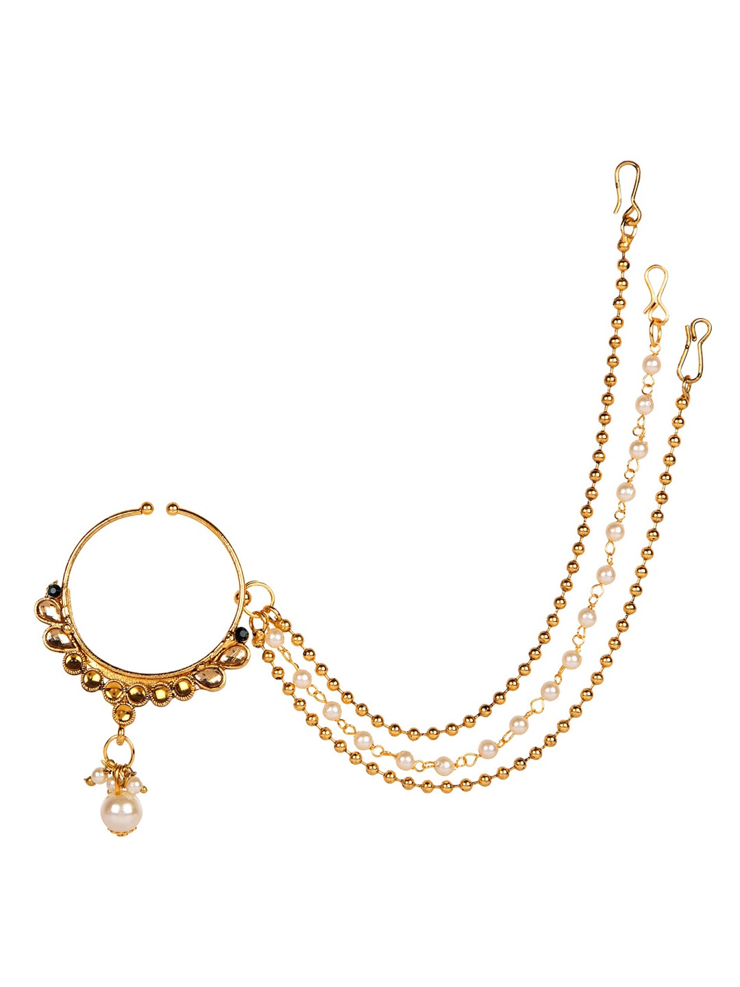 

ANIKAS CREATION Gold-Plated White CZ-Studded & Pearl Beaded Vilandi Nosepin