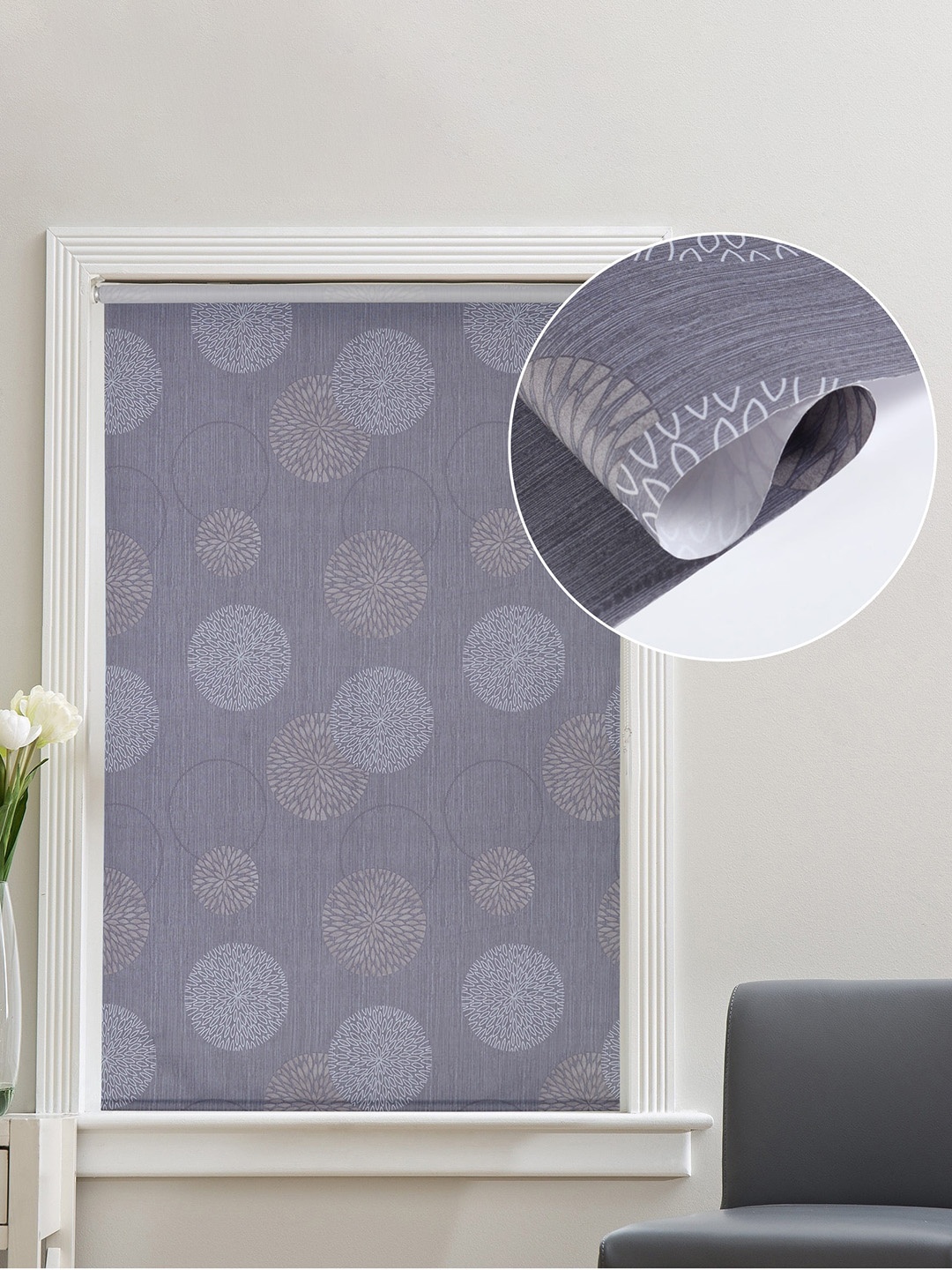 

Deco Window Grey Floral Room Darkening Window Blinds